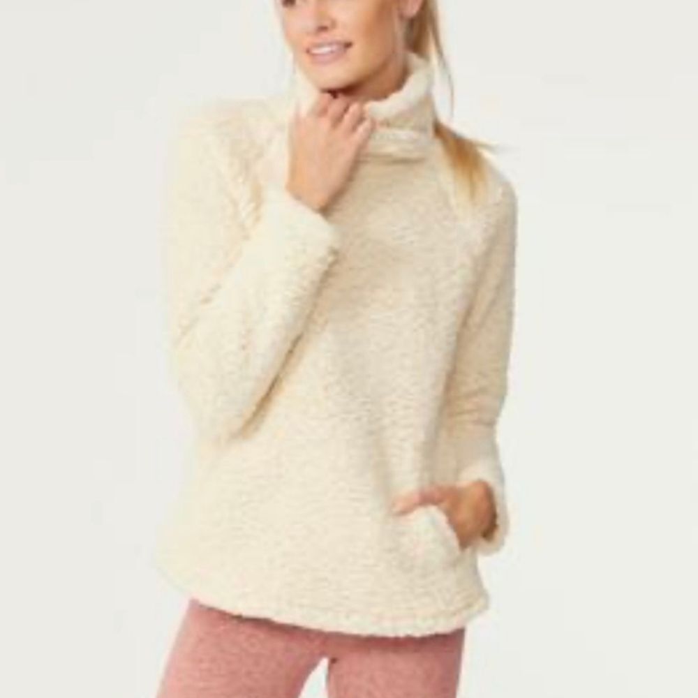 Balance Collection Sherpa‎ Pullover Sweatshirt Ivory/White Women's Small Fuzzy